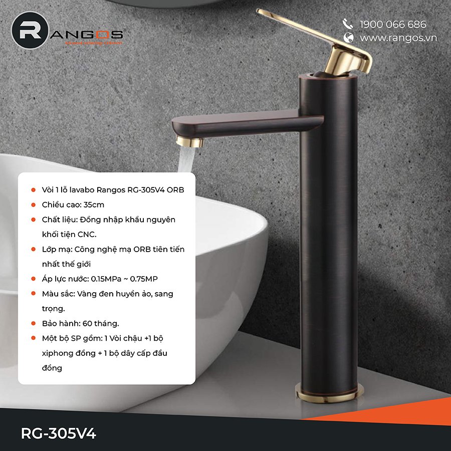 Bộ vòi lavabo gắn bàn RG-305V4 ORB